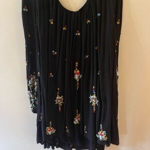 Free People Black Dress with Multicolor Embroidery